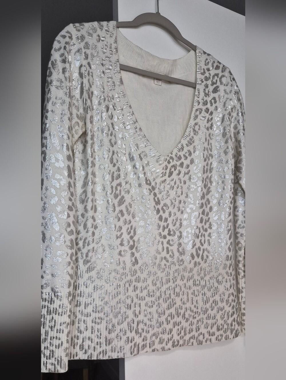 Boston Proper Silver and White V-Neck Sweater